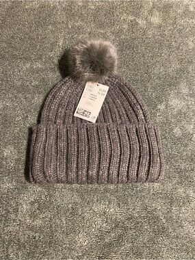 Gray Knit Pom Beanie